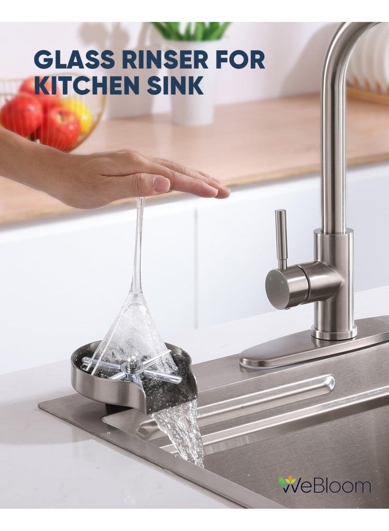 WeBloom Glass Rinser for Kitchen Sink & Coffee Bar Countertop-Brushed Nickel High Pressure Cup Washer,304 Stainless Steel Sink Accessories for Wine Glasses,Baby Bottles,Universal Bottle Cleaner - Image 2